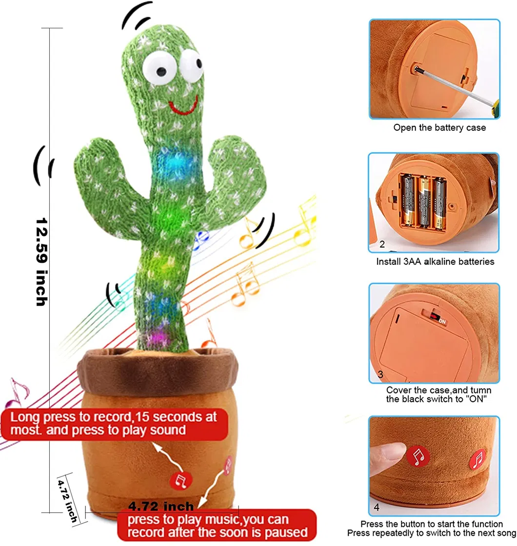 Dancing Cactus, Singing Cactus Toy with Mimicking Cactus Plush Electric Toys, Recording Repeating and Follow You Speak USB Rechargeable