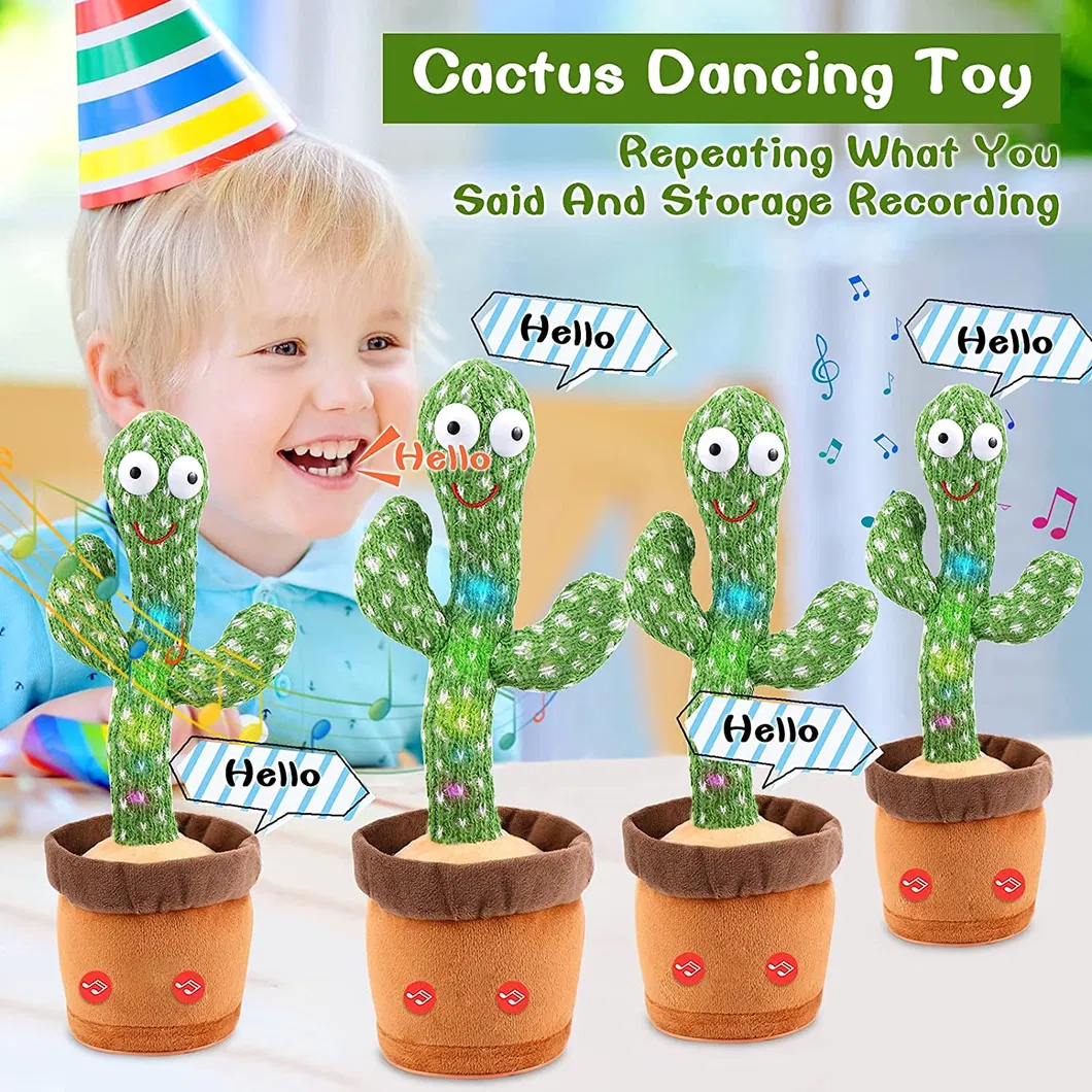 Dancing Cactus, Singing Cactus Toy with Mimicking Cactus Plush Electric Toys, Recording Repeating and Follow You Speak USB Rechargeable