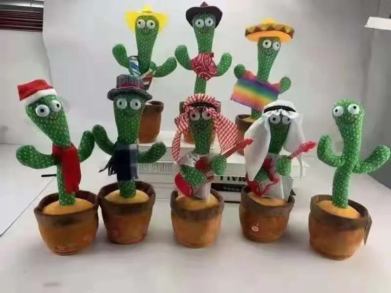 Dancing Cactus Singing Plush Toy Funny Electronic Shake Music Toy with 3 English Songs for Early Childhood Education