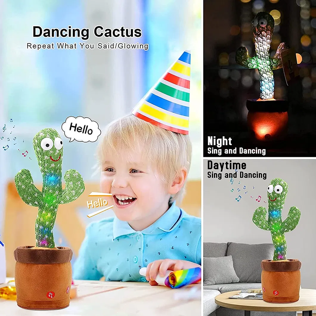 Dancing Cactus Toy - 120 Songs Singing, Talking, Record & Repeating What You Say Electric Cactus, Wiggle Mimicking Parrot Sunny Cactus Plush Toy