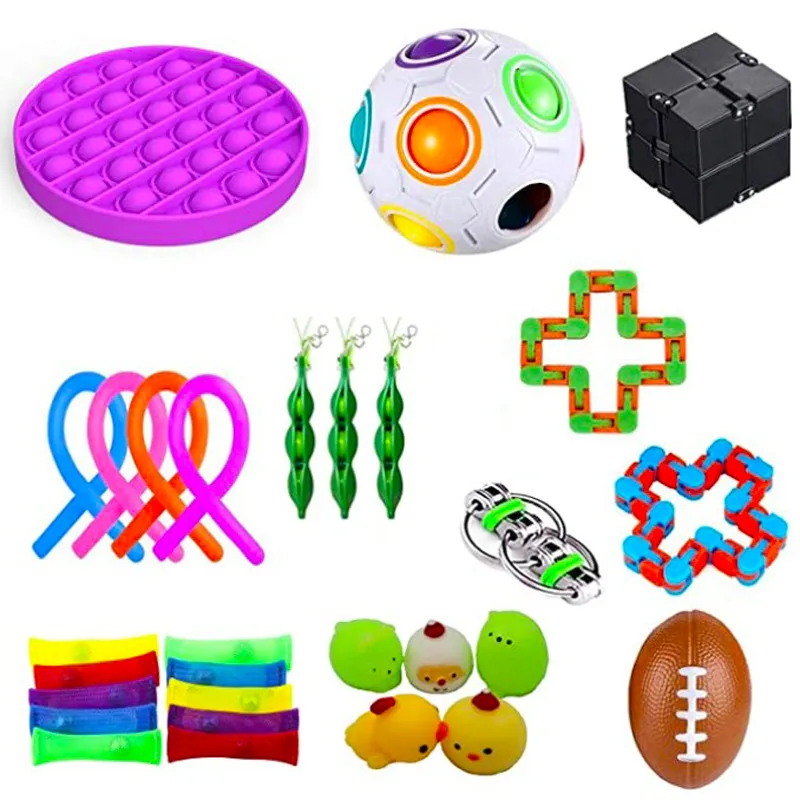 Fidget Sensory Decompression Toy Set Stress Relief Toys Autism Anxiety Squeeze Push Pop Bubble Fidget Toys for Kids Adults Gift