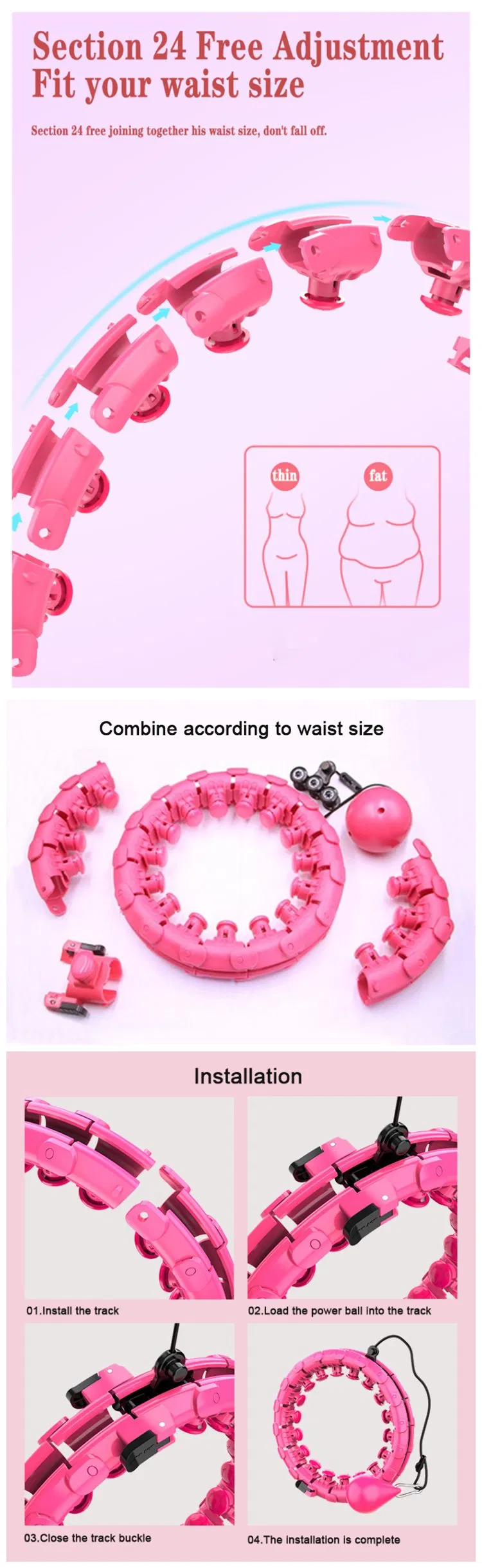 No Fall Detachable ABS Fitness Slimming Hula Ring Smart Hoola Hoop for Adults Exercise