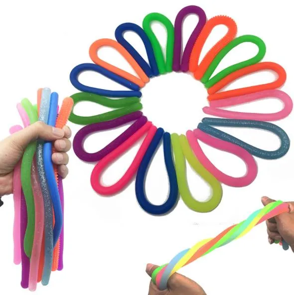 School Kids Fidget Toys Sensory Colorful TPR Stretchy String Stress Reliever Autism Toys Noodles Toys